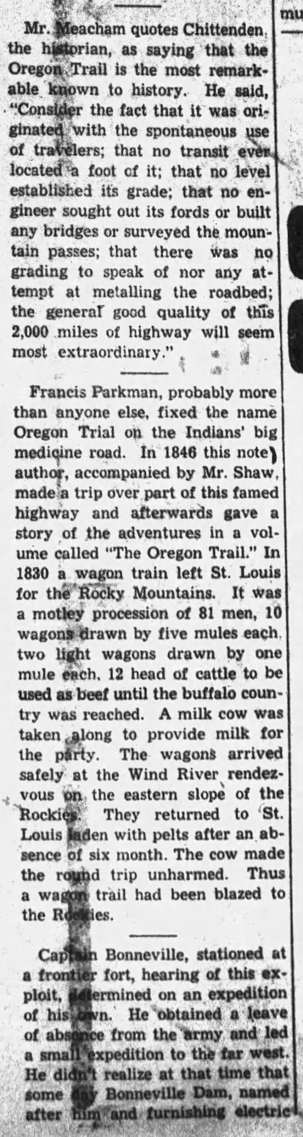 "Old Oregon Trail," 2 Corvallis Gazette-Times, December 20, 1948, p 2 col 1-2